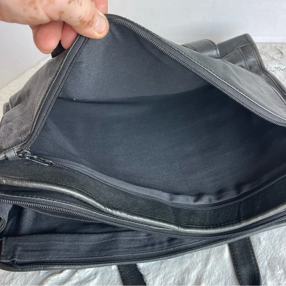Heritage Expandable Portfolio Computer Black Cowhide Leather Bag #12215B